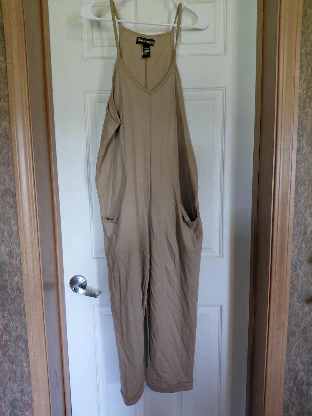 like an angel Taupe Wide-Leg Spaghetti-Strap Jumpsuit